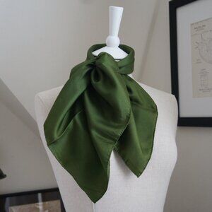 Vintage Switzerland 100% Silk Avacado Moss Green Square Scarf